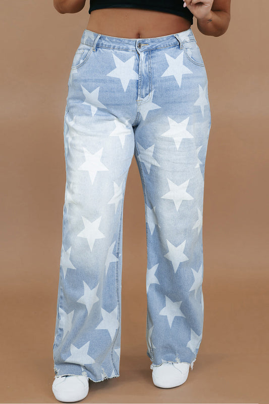 Beau Blue High Waist Star Pattern Plus Size Jeans | Maekery Studio