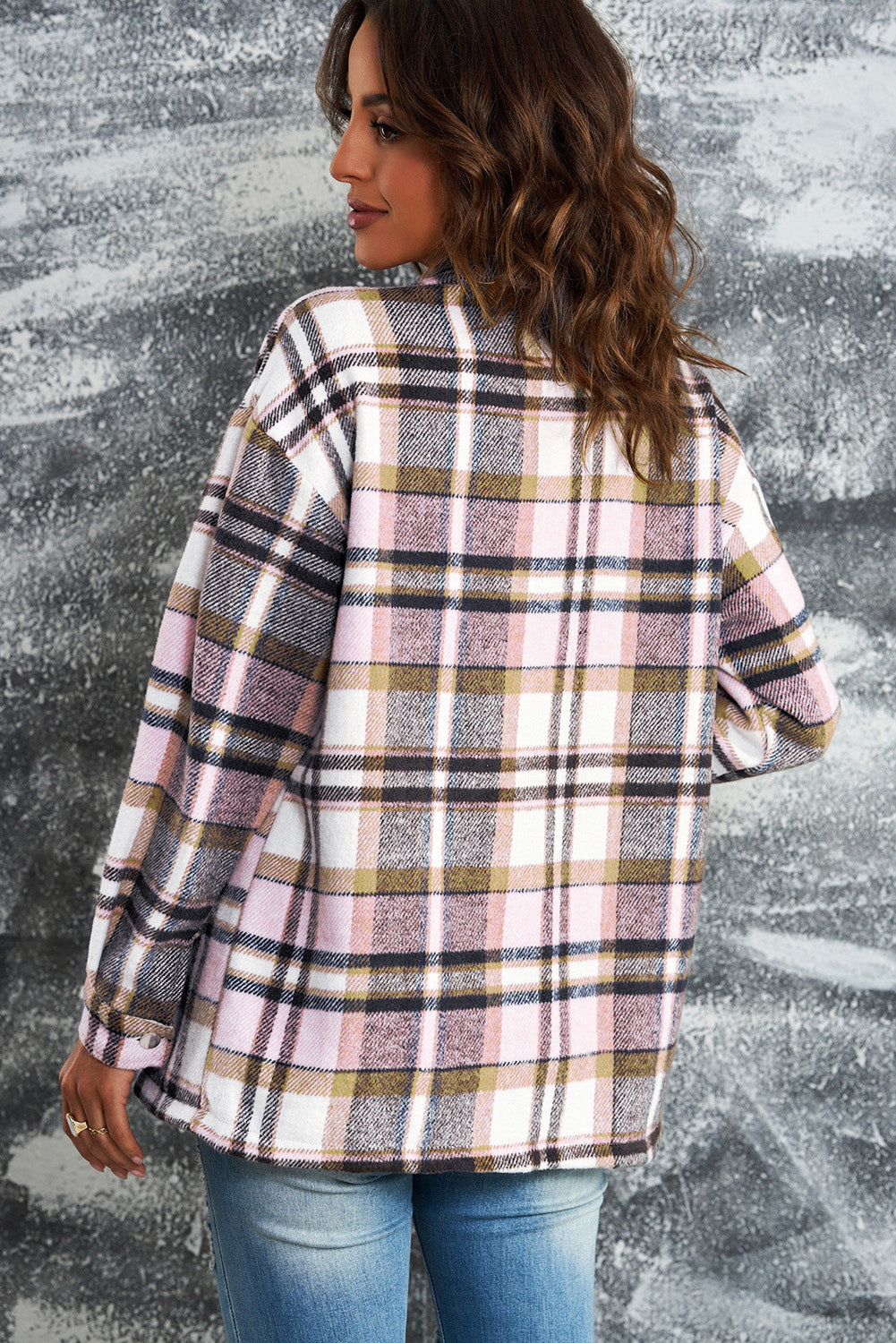 Plaid Button Front Shirt Jacket with Breast Pockets | Maekery Studio