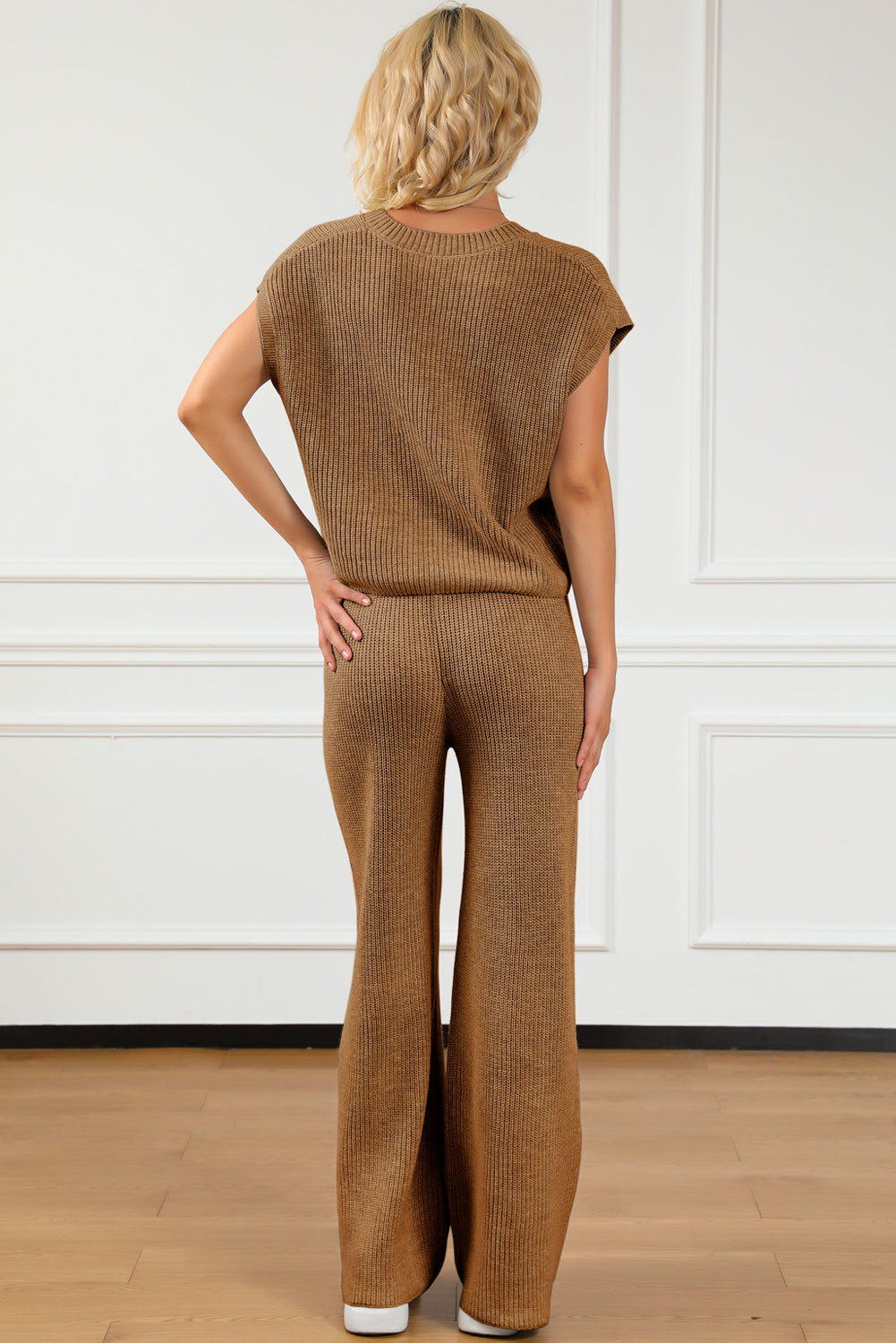 Pocketed V-Neck Top and Wide Leg Sweater Set | Maekery Studio