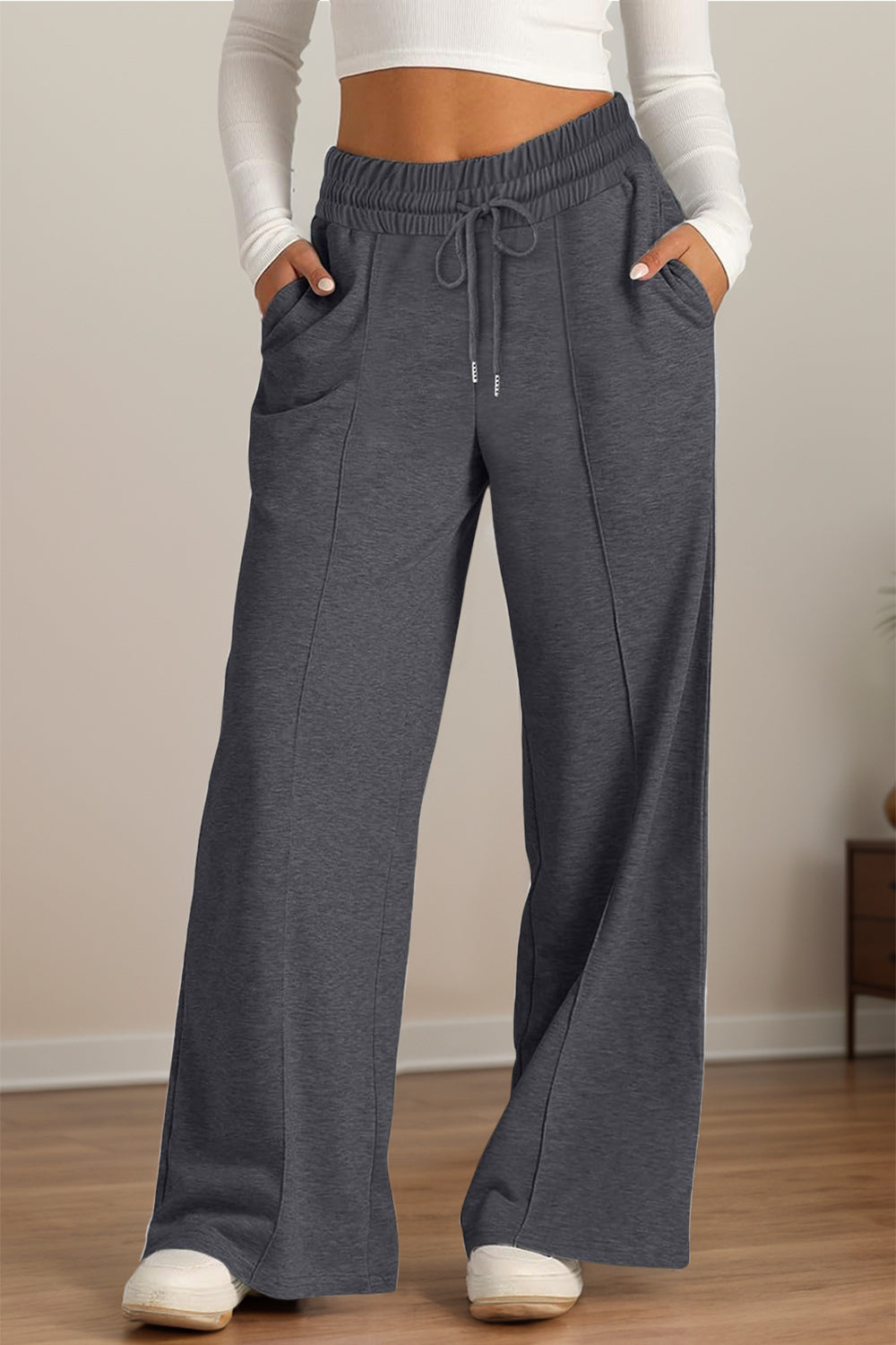 Drawstring Elastic Waist Wide Leg Pants | Maekery Studio