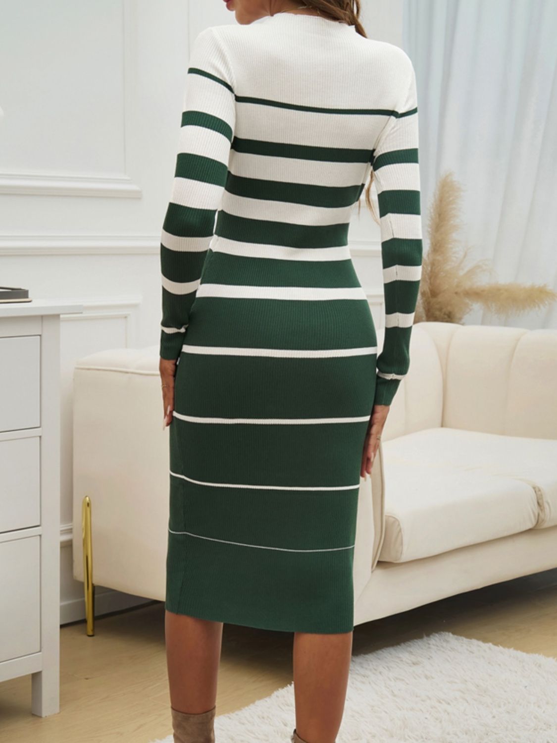 Devine Color Block Round Neck Long Sleeve Midi Dress | Maekery Studio