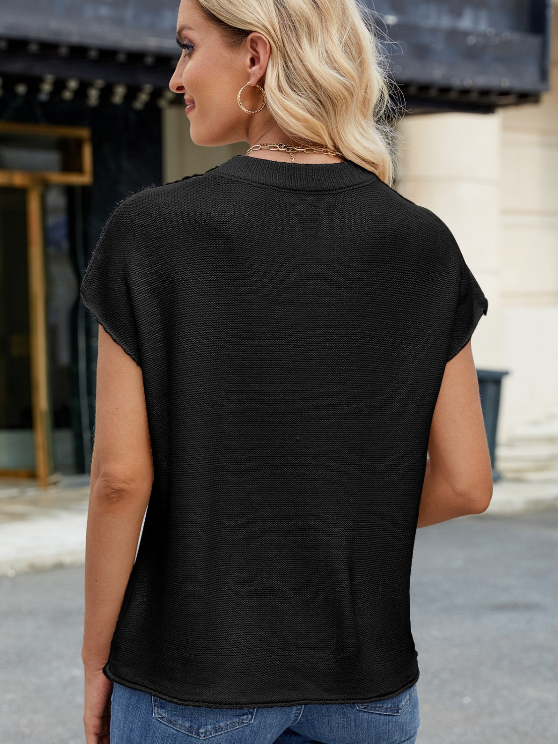 Exposed Seam Round Neck Short Sleeve Sweater | Maekery Studio