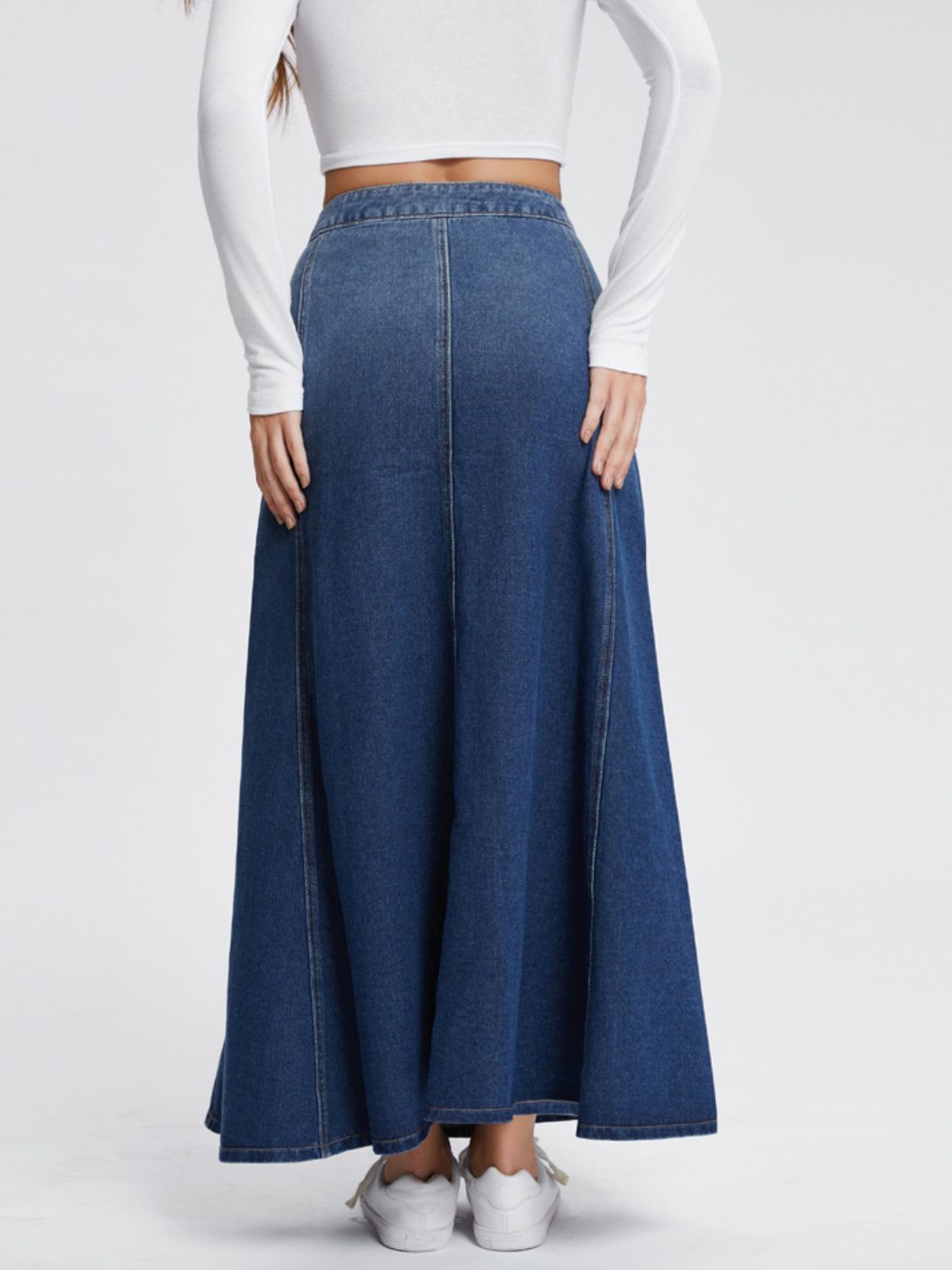 Button-Fly Hight Rise Denim Skirt | Maekery Studio