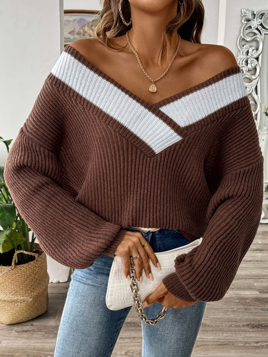 Contrast Dropped Shoulder Long Sleeve Sweater | Maekery Studio