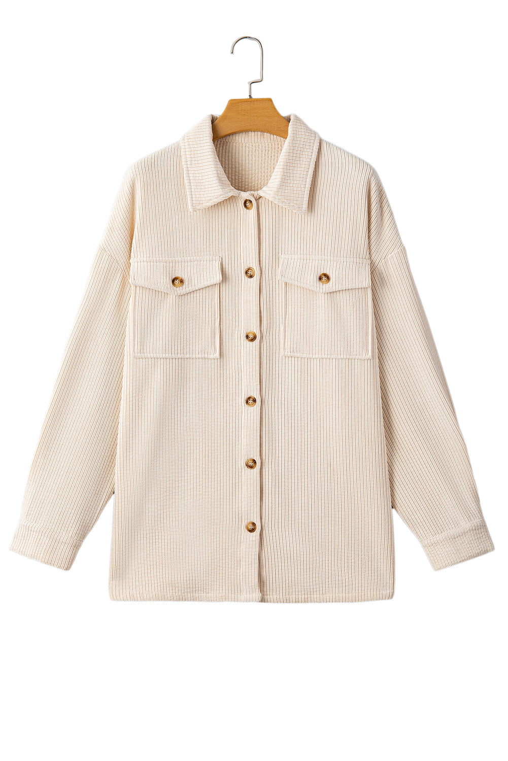 Oatmeal Textured Flap Pockets Buttoned Plus Size Shacket