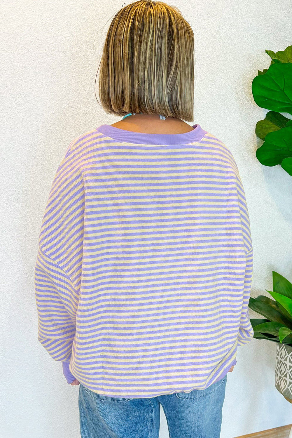 Purple Stripe Drop Shoulder Long Sleeve Top