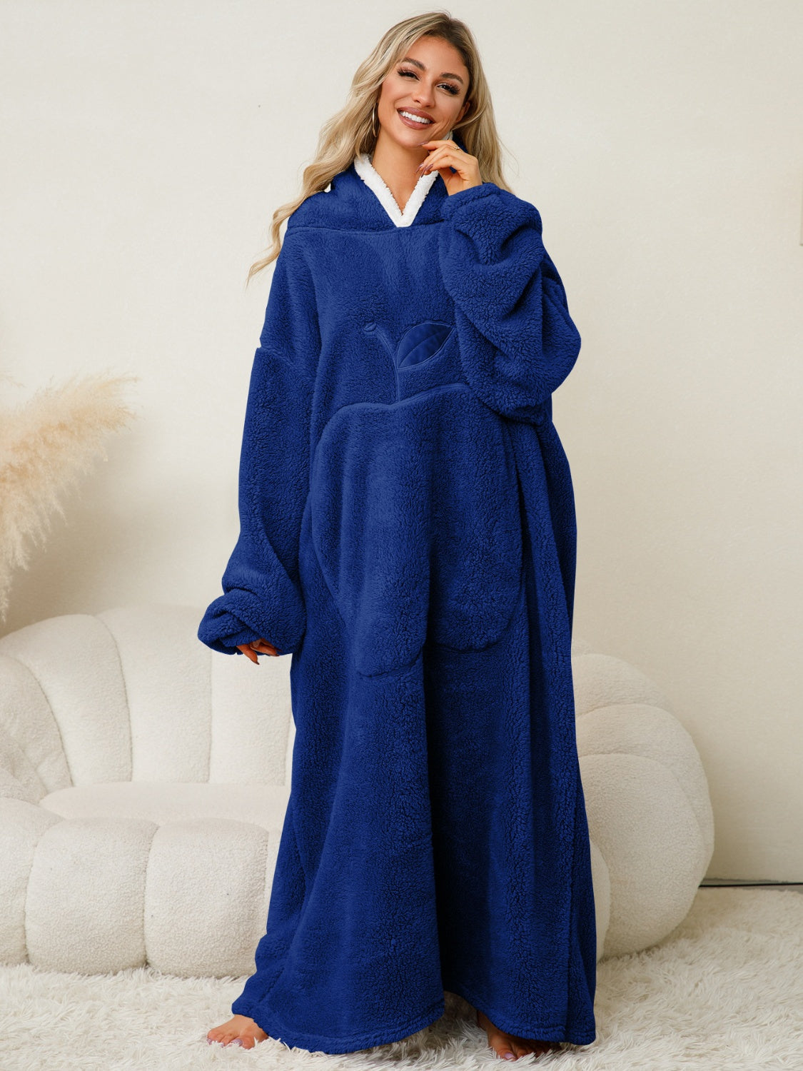 Pocketed Contrast Long Sleeve Hooded Lounge Dress | Maekery Studio