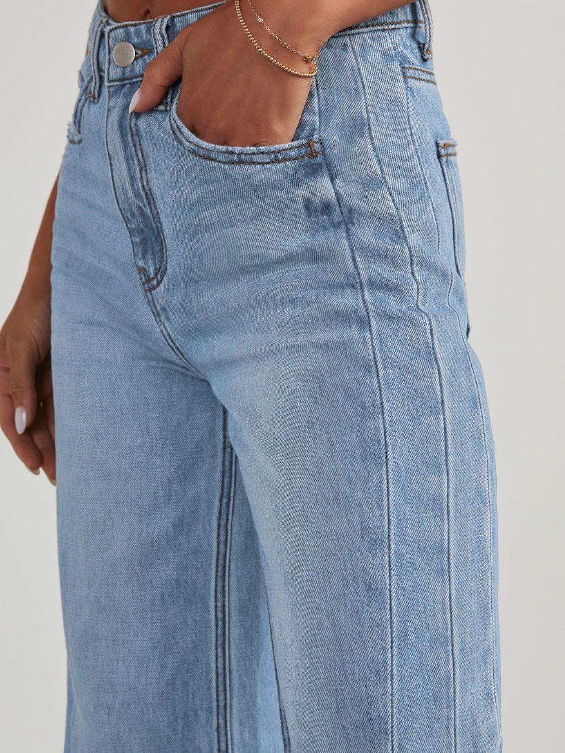 Raw Hem Wide Leg Jeans with Pockets | Maekery Studio