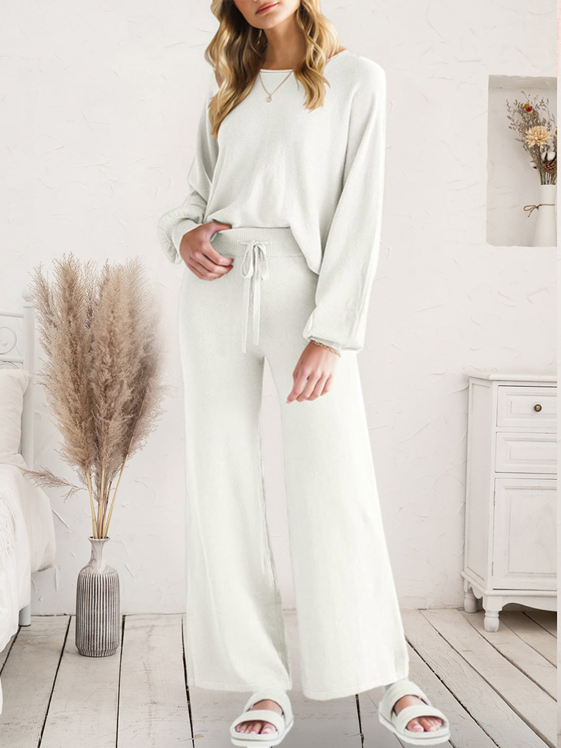 Long Sleeve Sweater Lounge Top and Drawstring Pants Set | Maekery Studio