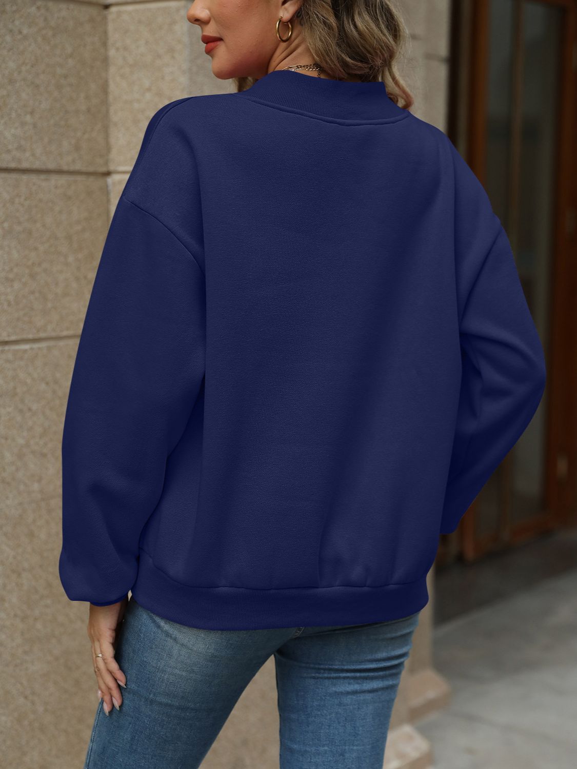 V-Neck Long Sleeve Dropped Shoulder Sweatshirt | Maekery Studio