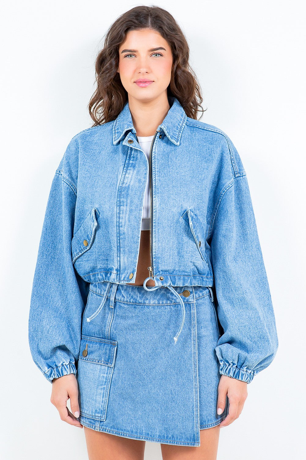 American Bazi Drawstring Waist Crop Denim Jacket | Maekery Studio