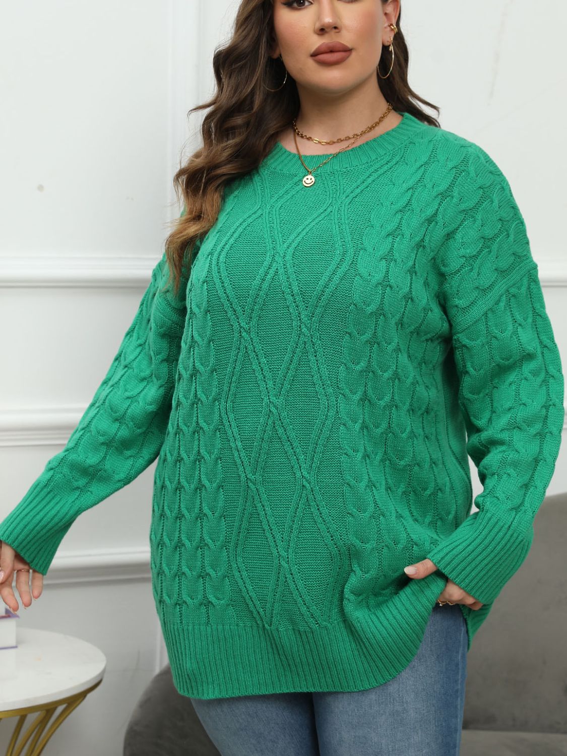 Plus Size Round Neck Long Sleeve Sweater | Maekery Studio