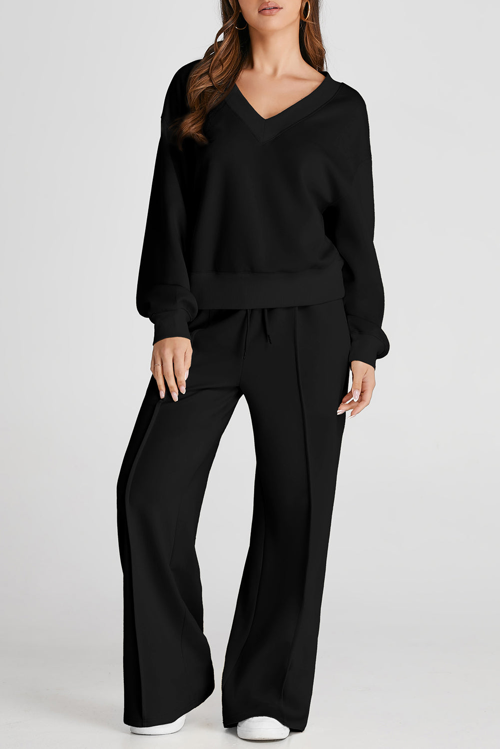 V-Neck Long Sleeve Top and Pants Active Set | Maekery Studio