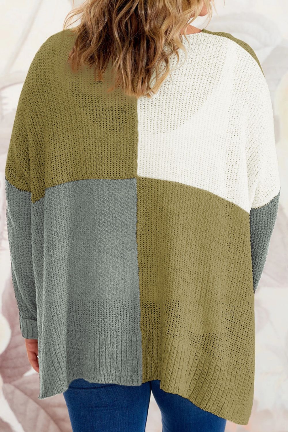 Plus Size Color Block Round Neck Sweater | Maekery Studio