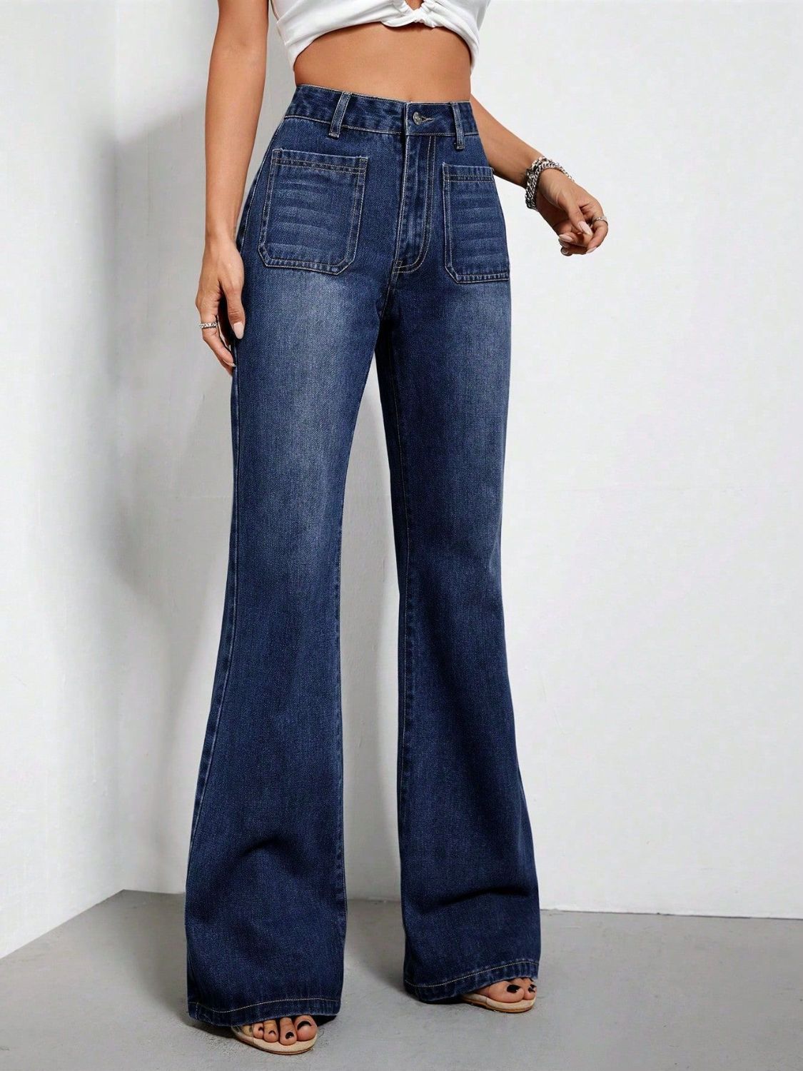 High Waist Bootcut Jeans with Pockets | Maekery Studio