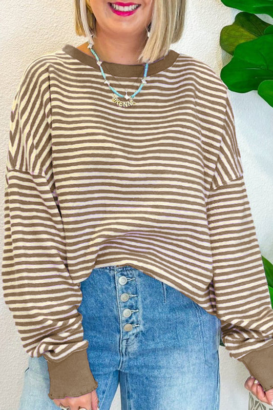 Purple Stripe Drop Shoulder Long Sleeve Top