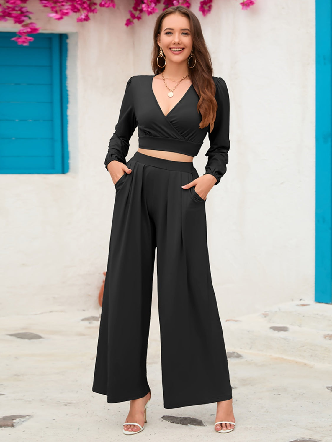 Surplice Top and Wide Leg Pants Set | Maekery Studio