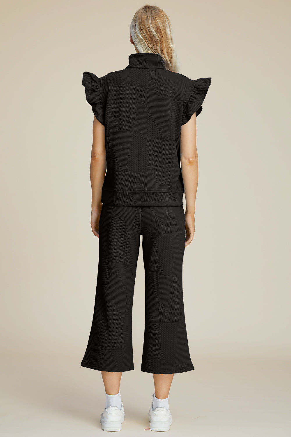 Double Take Full Size Texture Ruffle Short Sleeve Top and Wide Leg Pants Set | Maekery Studio