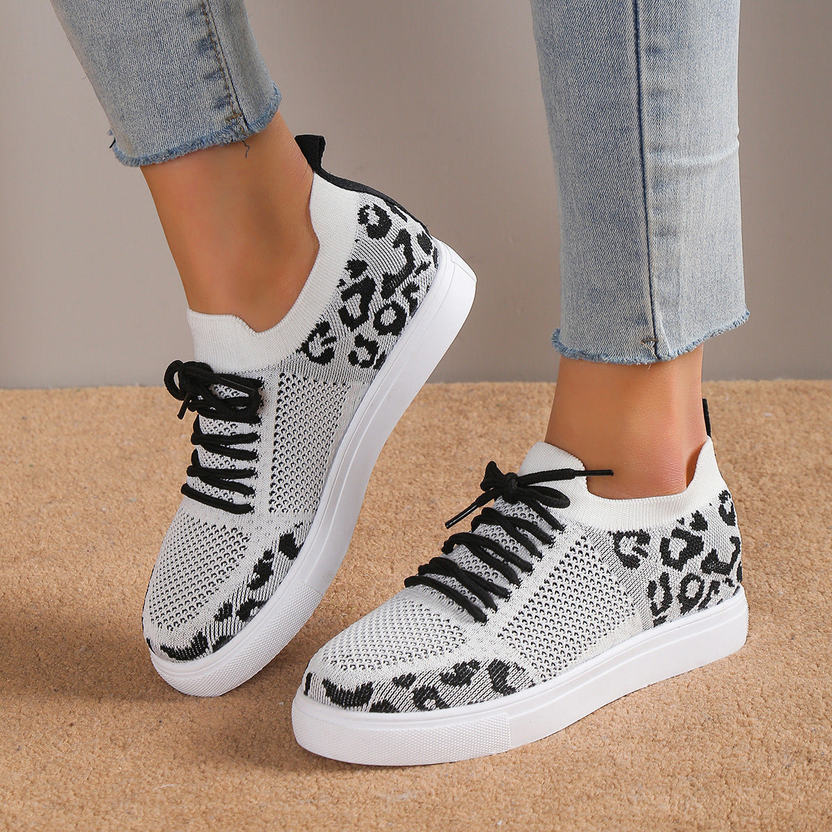 Lace-Up Leopard Flat Sneakers | Maekery Studio