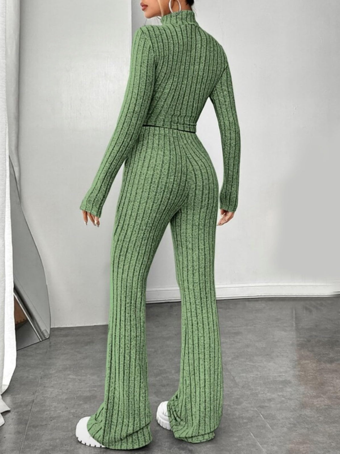 Ribbed Mock Neck Long Sleeve Top and Pants Set | Maekery Studio