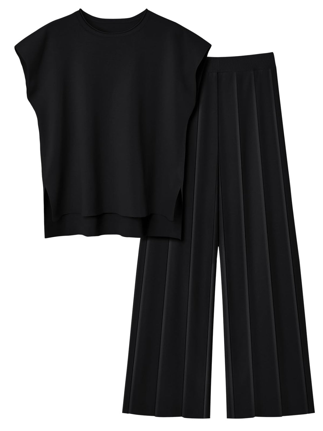 Round Neck Cap Sleeve Top and Pants Knit Set | Maekery Studio