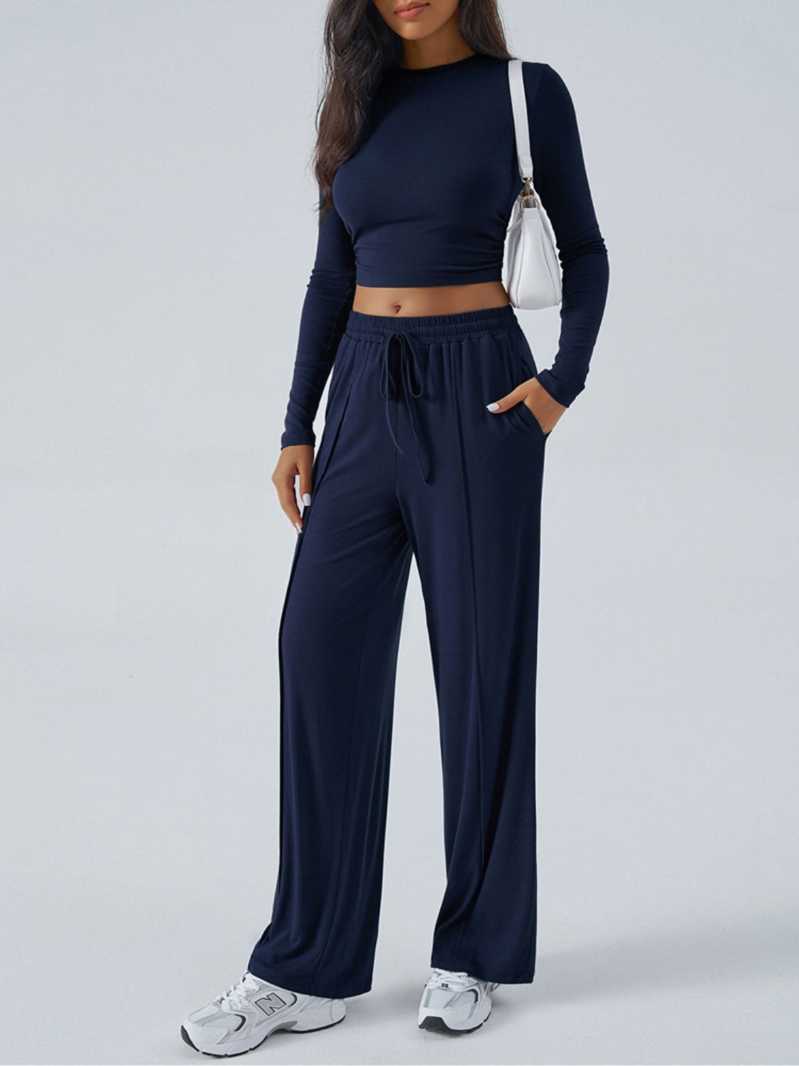 Devine Round Neck Long Sleeve Top and Pants Set | Maekery Studio