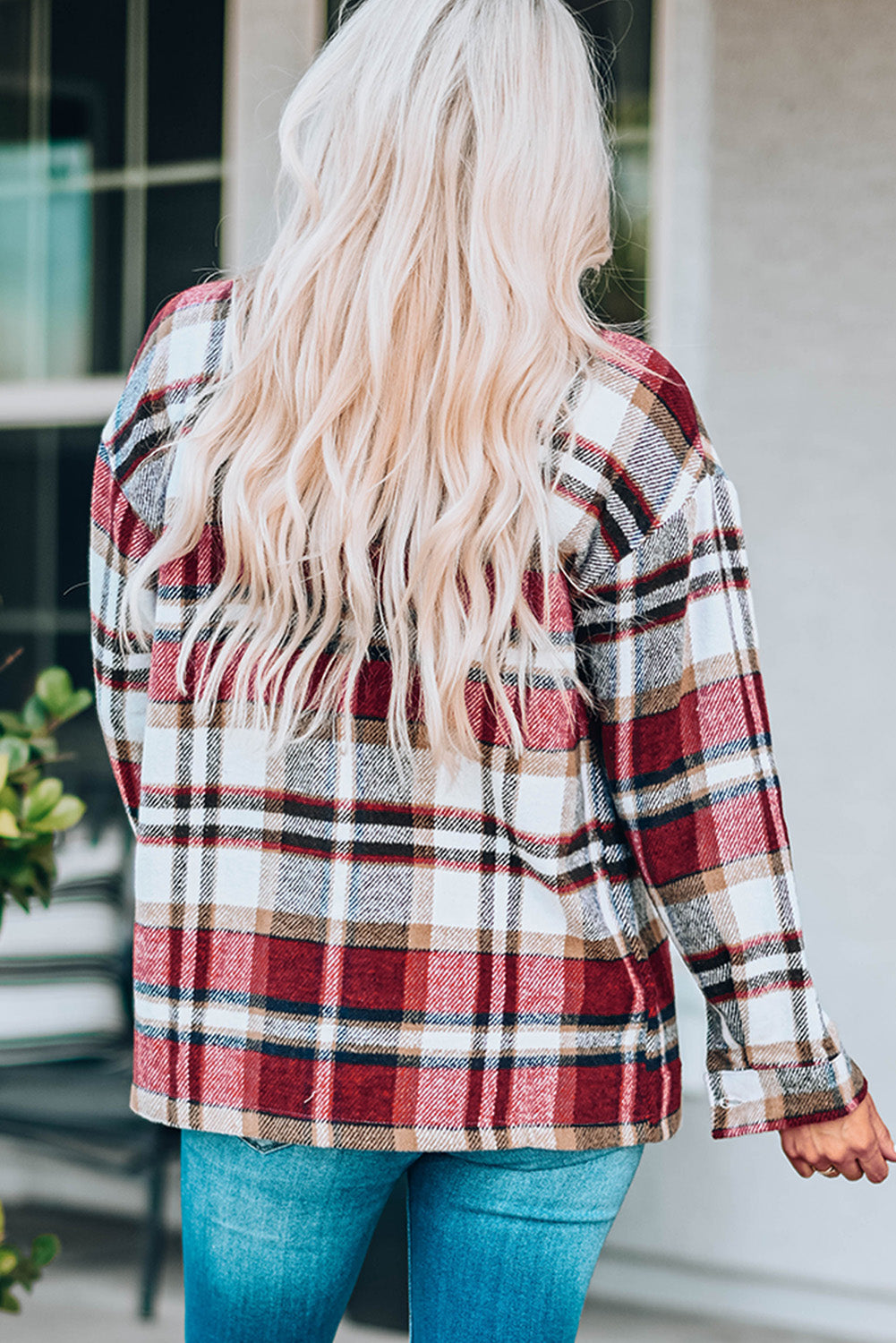 Plaid Button Front Shirt Jacket with Breast Pockets | Maekery Studio