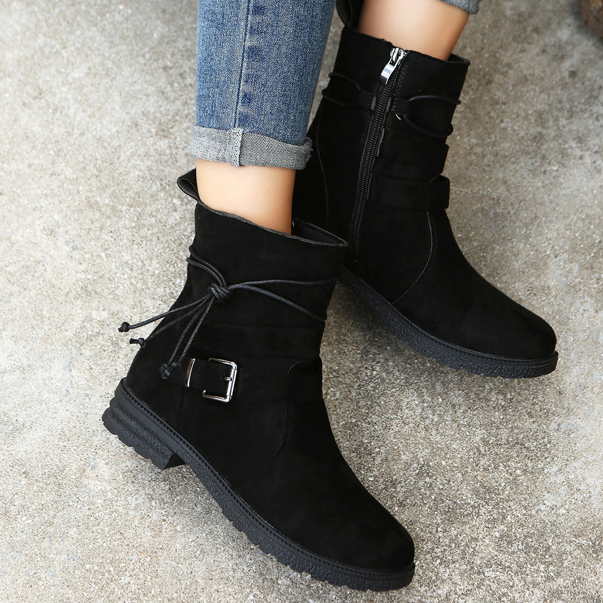 Suede Side Zip Round Toe Boots | Maekery Studio