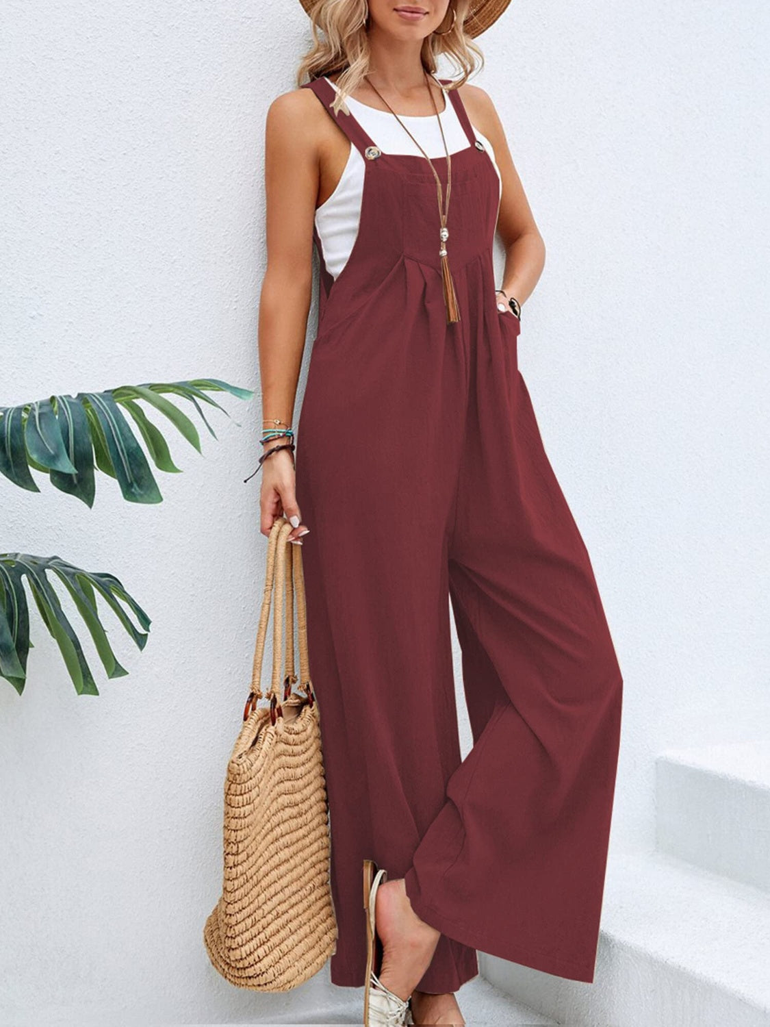 Full Size Square Neck Wide Strap Overalls | Maekery Studio