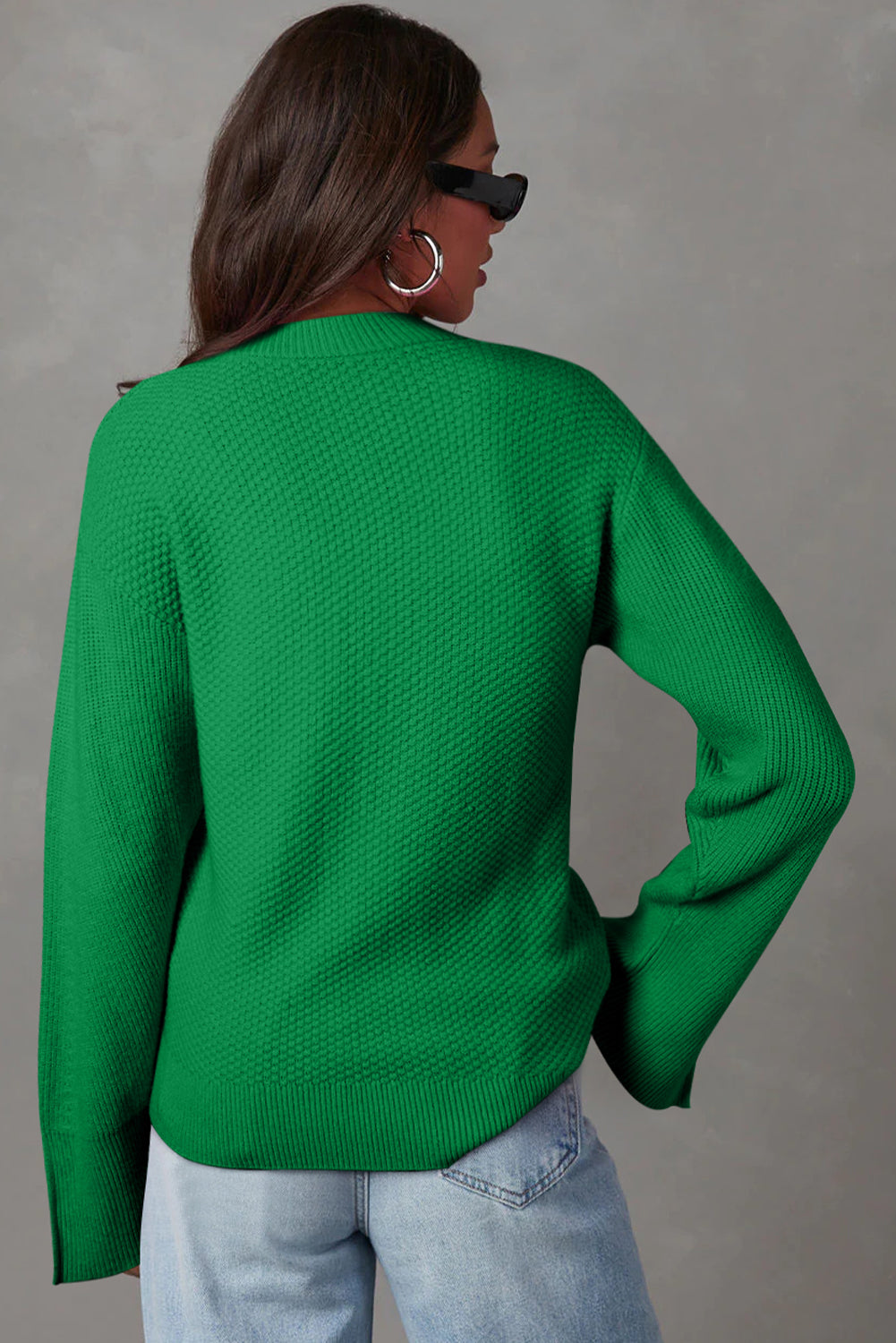 Textured Round Neck Long Sleeve Sweater | Maekery Studio