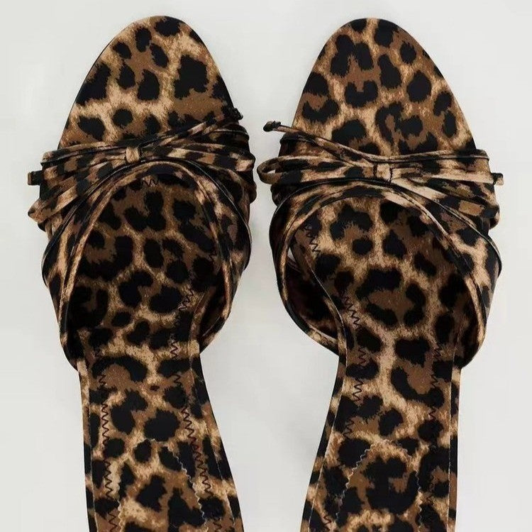 Bow Leopard Kitten Heel Sandals | Maekery Studio