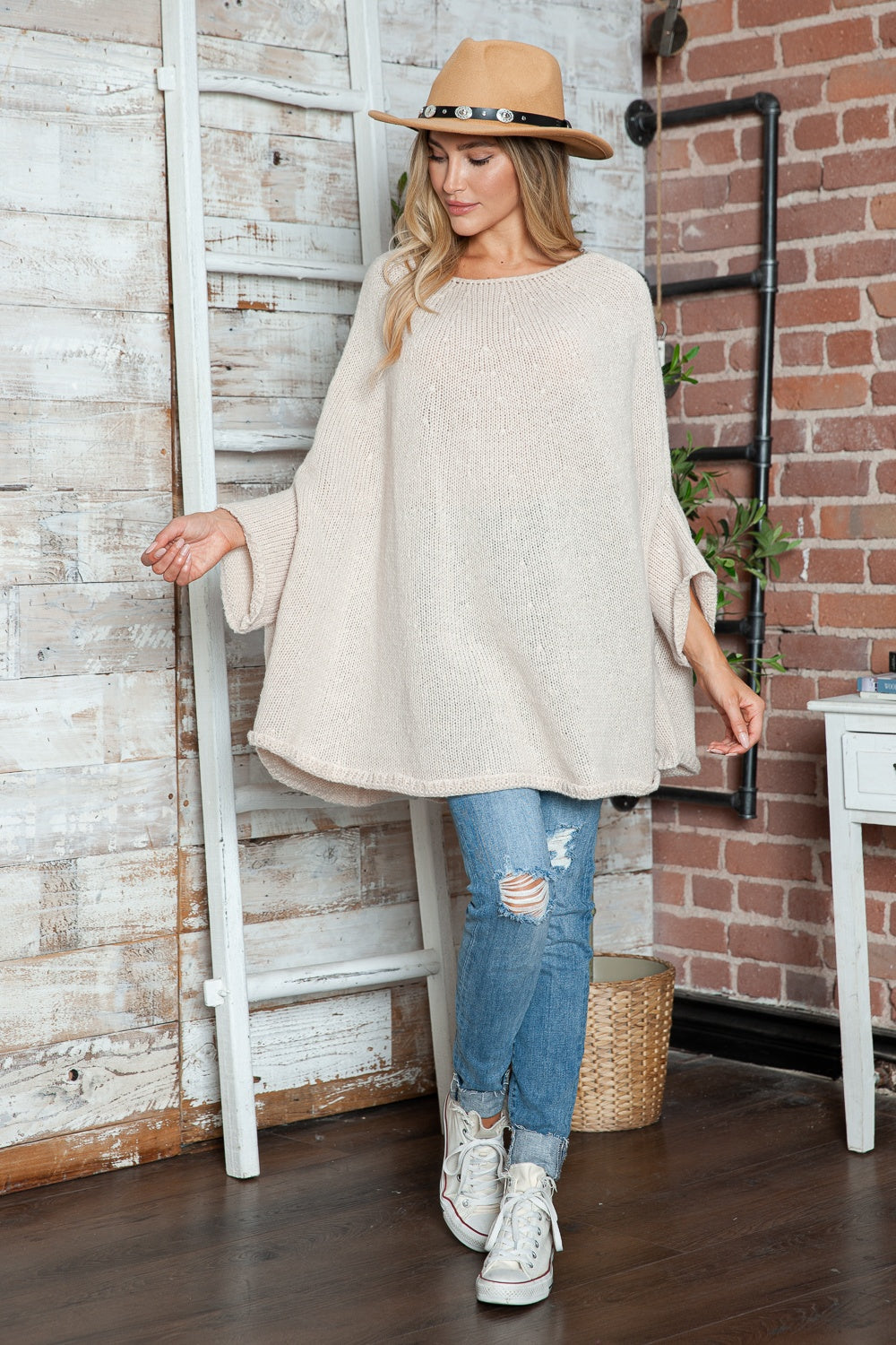 Round Neck Batwing Sleeve Sweater | Maekery Studio