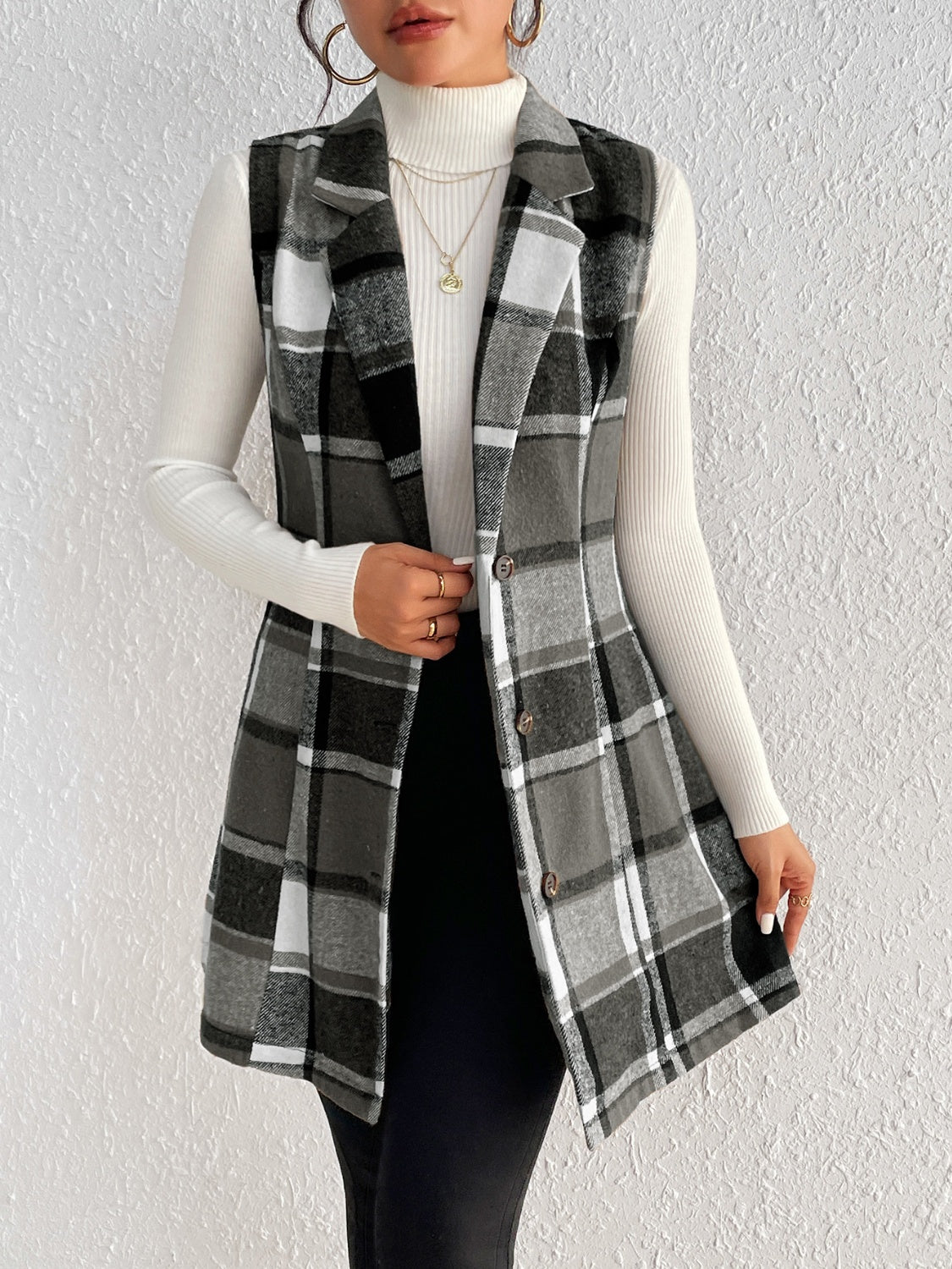 Honey Plaid Button Up Vest Coat | Maekery Studio