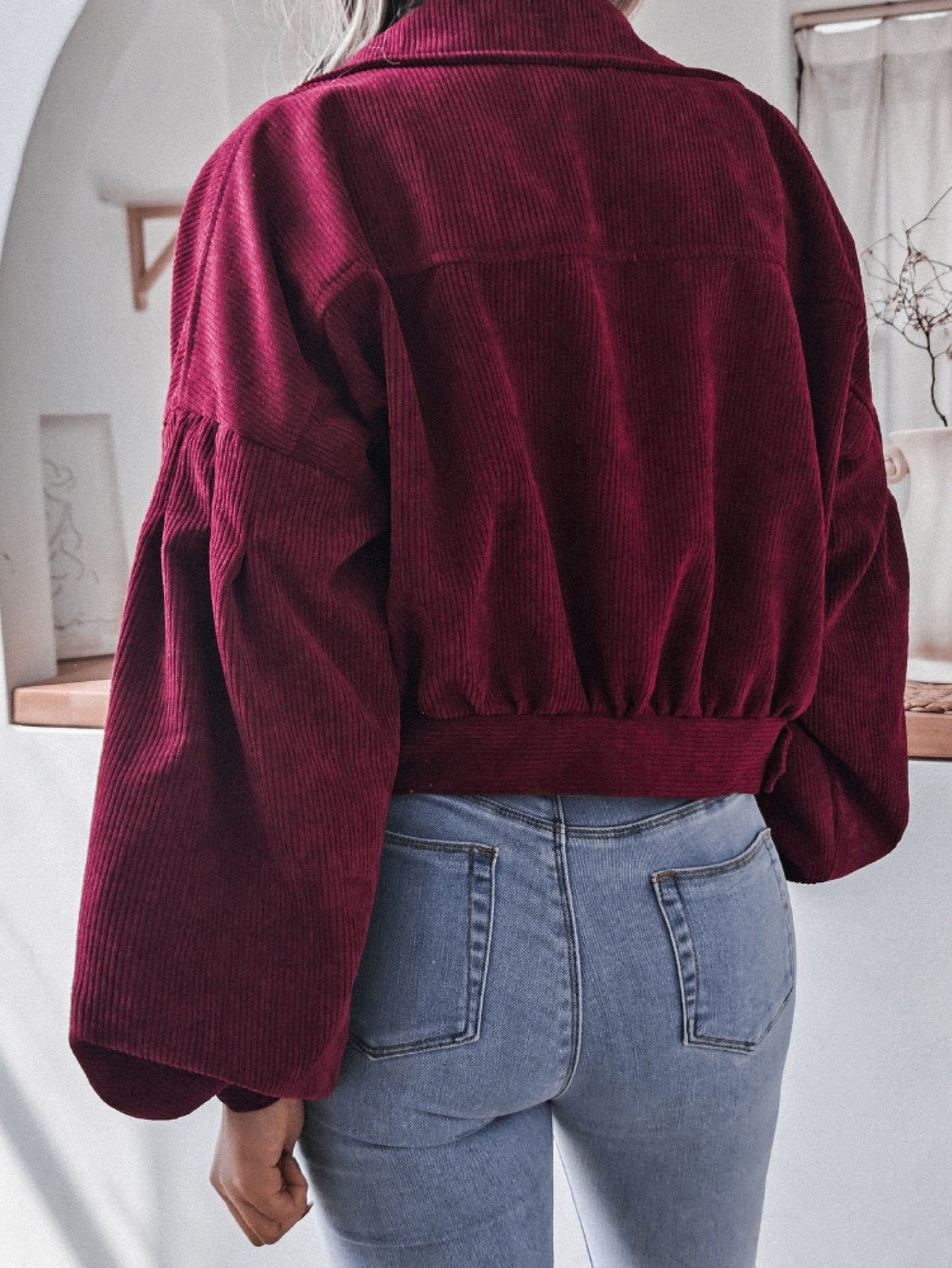 Lantern Sleeve Cropped Corduroy Jacket | Maekery Studio