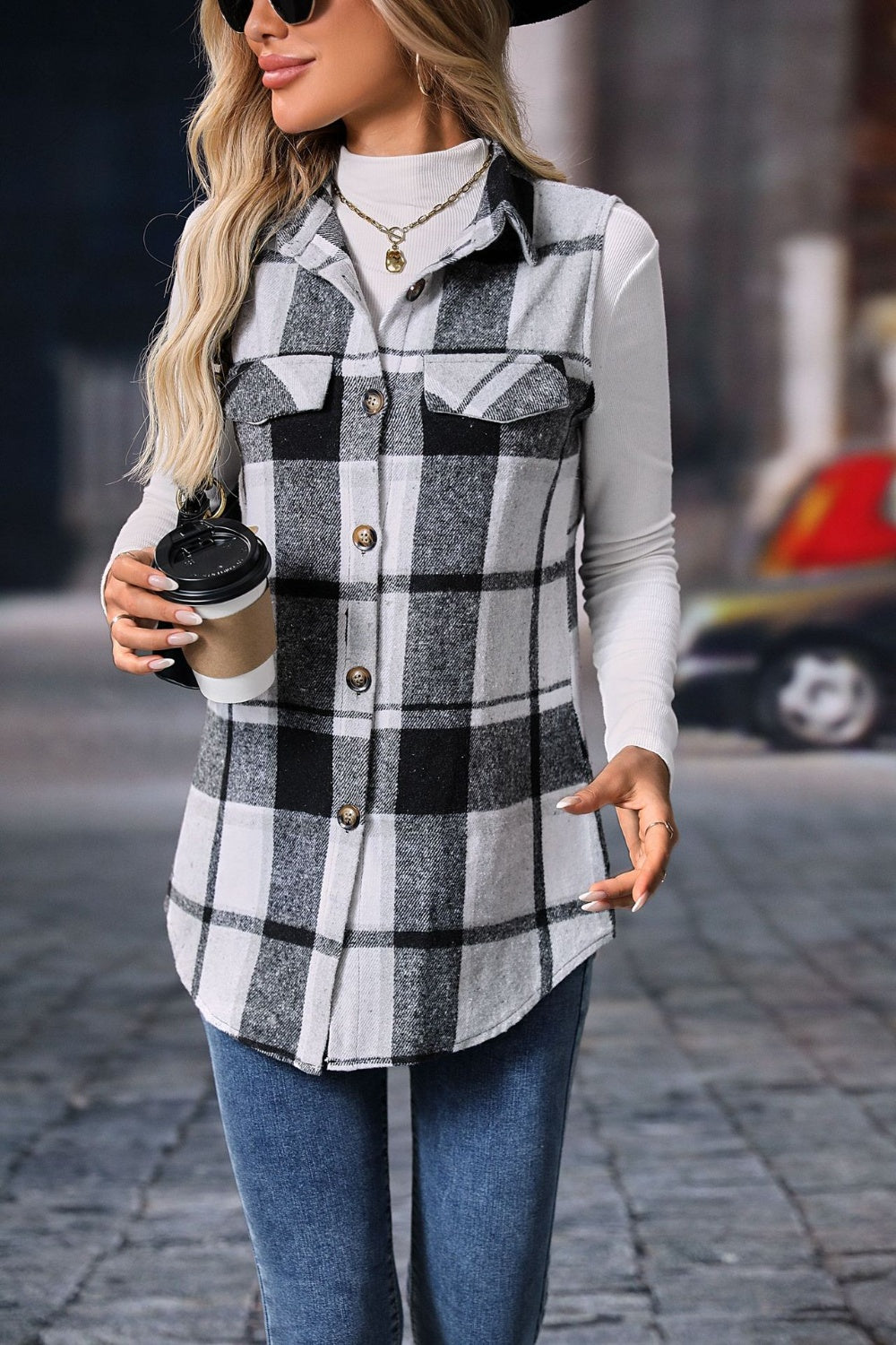 Plaid Button Up Vest Coat | Maekery Studio