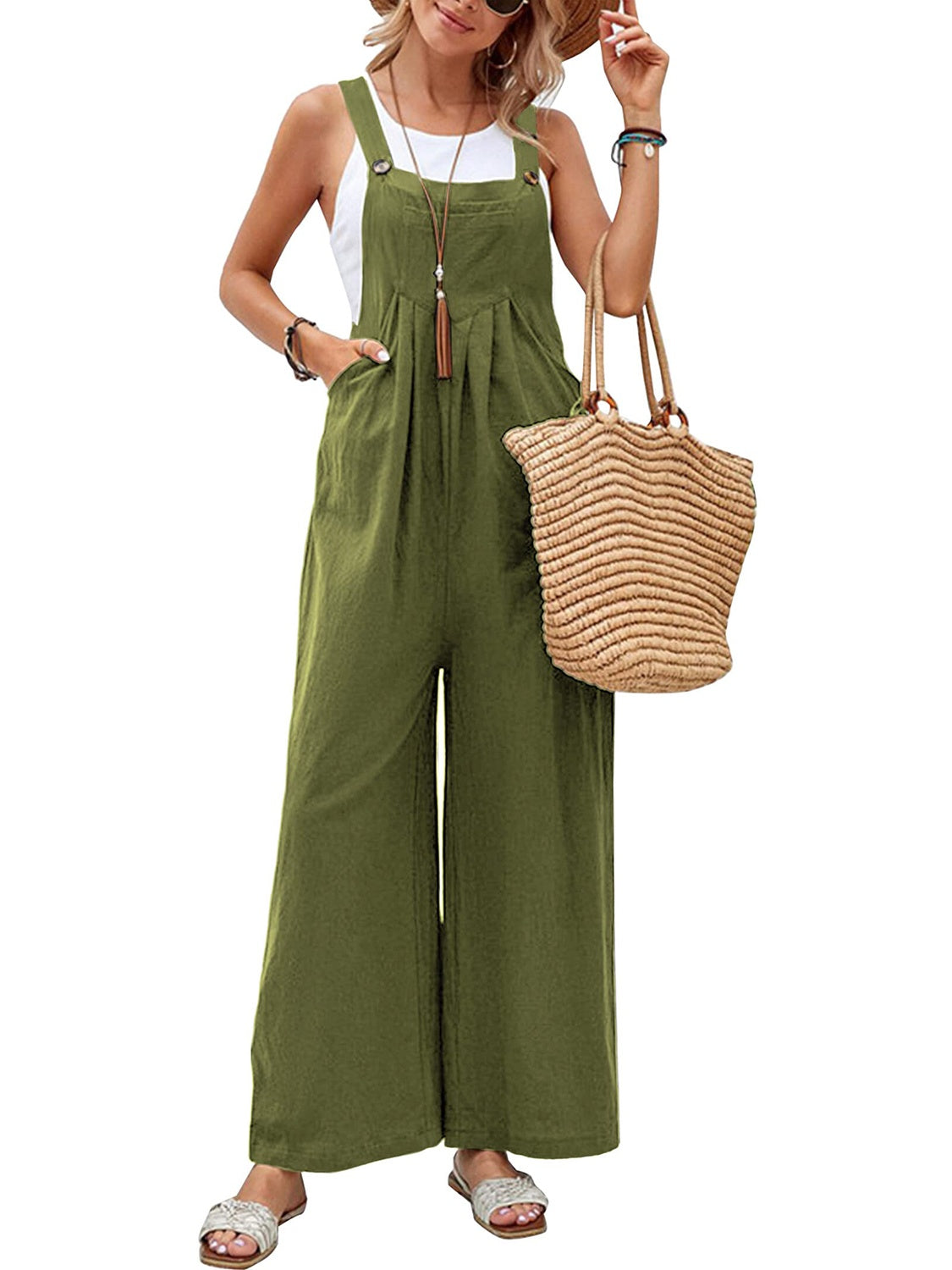 Full Size Square Neck Wide Strap Overalls | Maekery Studio