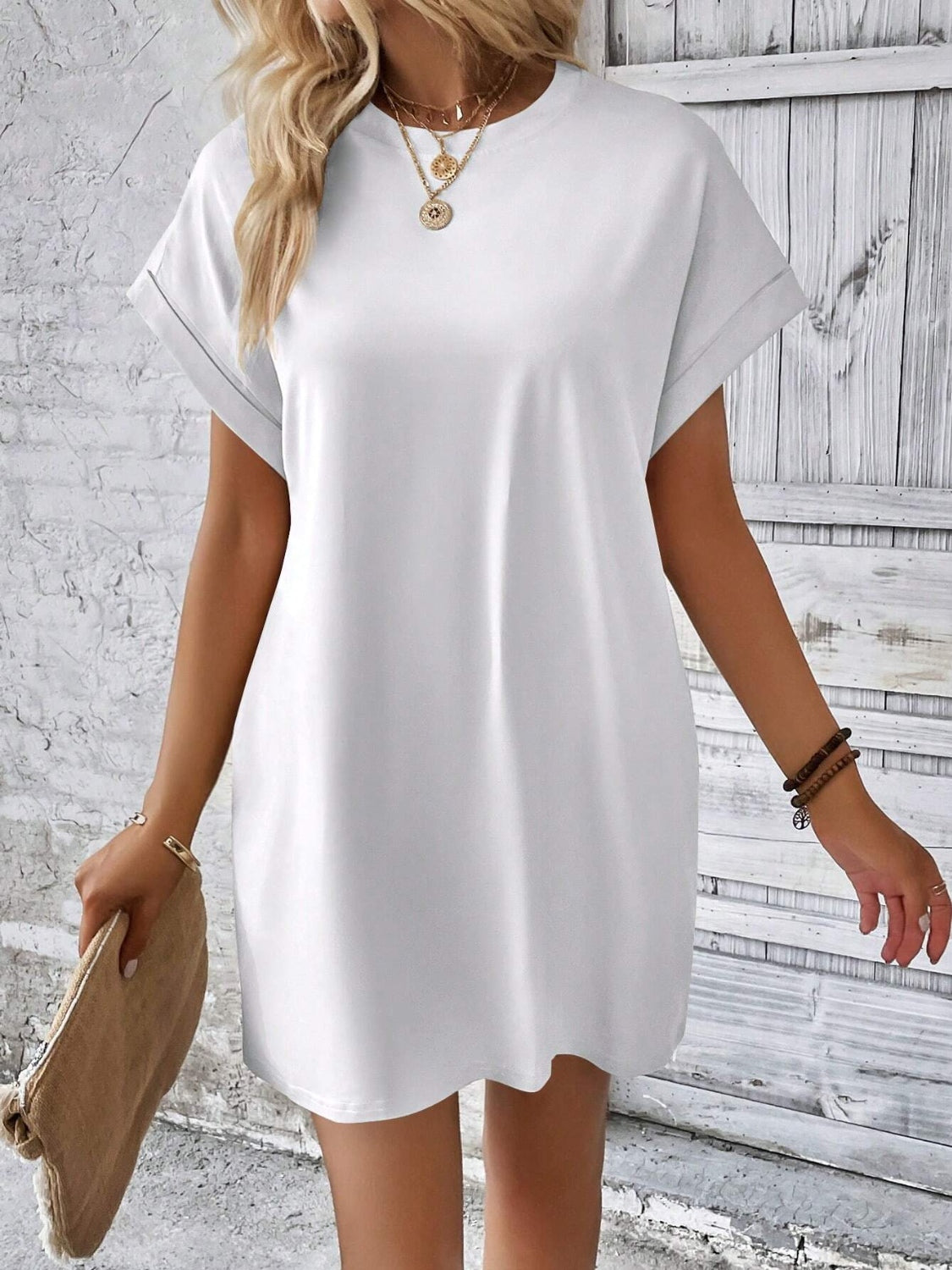 Round Neck Short Sleeve Mini Dress | Maekery Studio