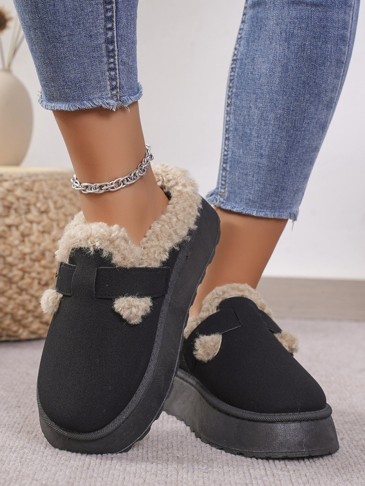 Thermal Fuzzy Buckle Platform Slippers | Maekery Studio