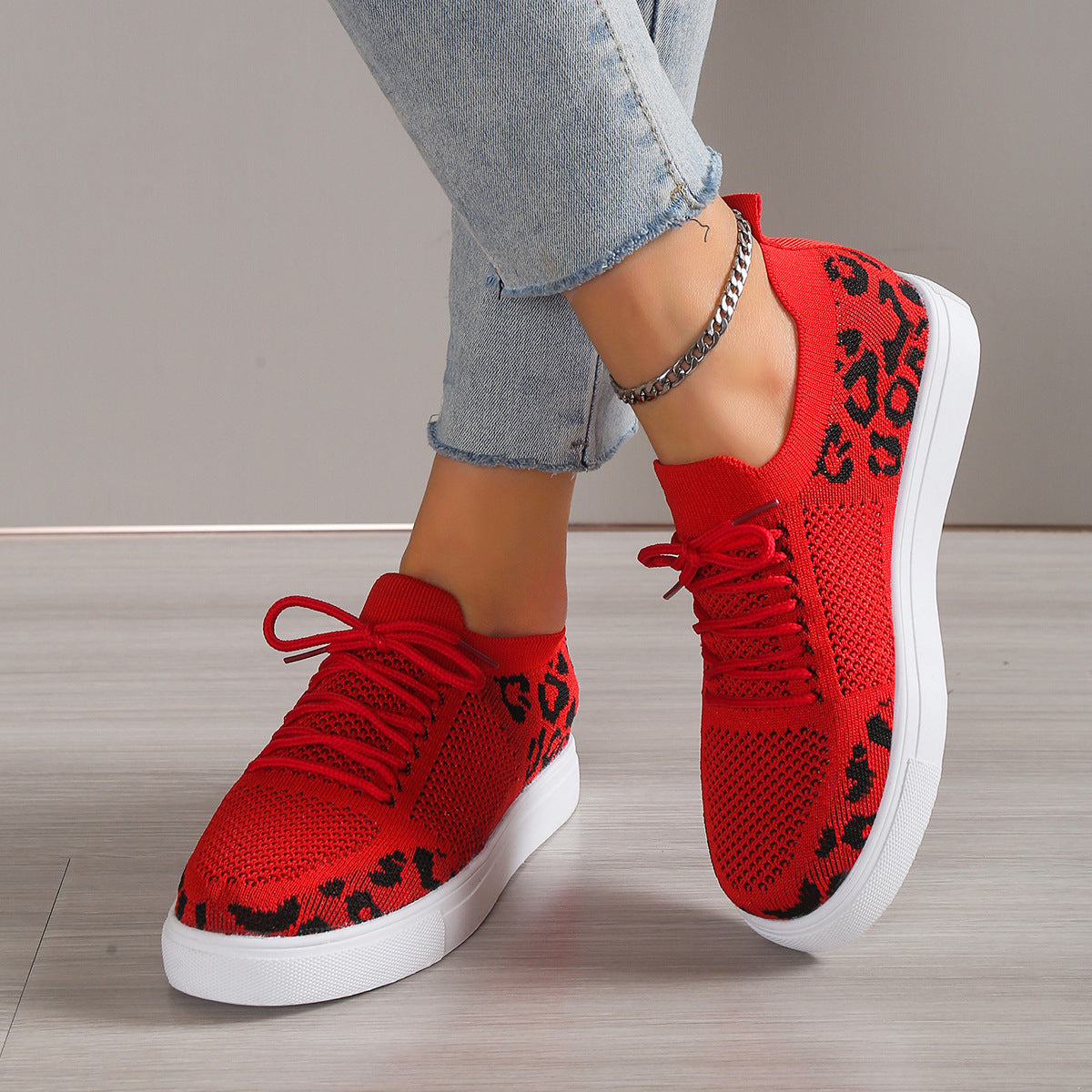 Lace-Up Leopard Flat Sneakers | Maekery Studio