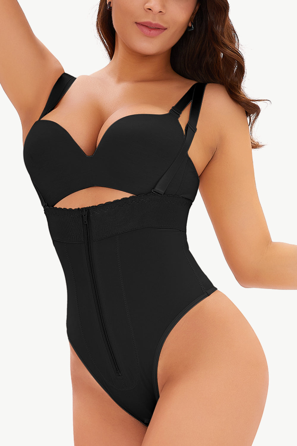 Full Size Adjustable Strap Zip-Up Shaping Bodysuit | Maekery Studio