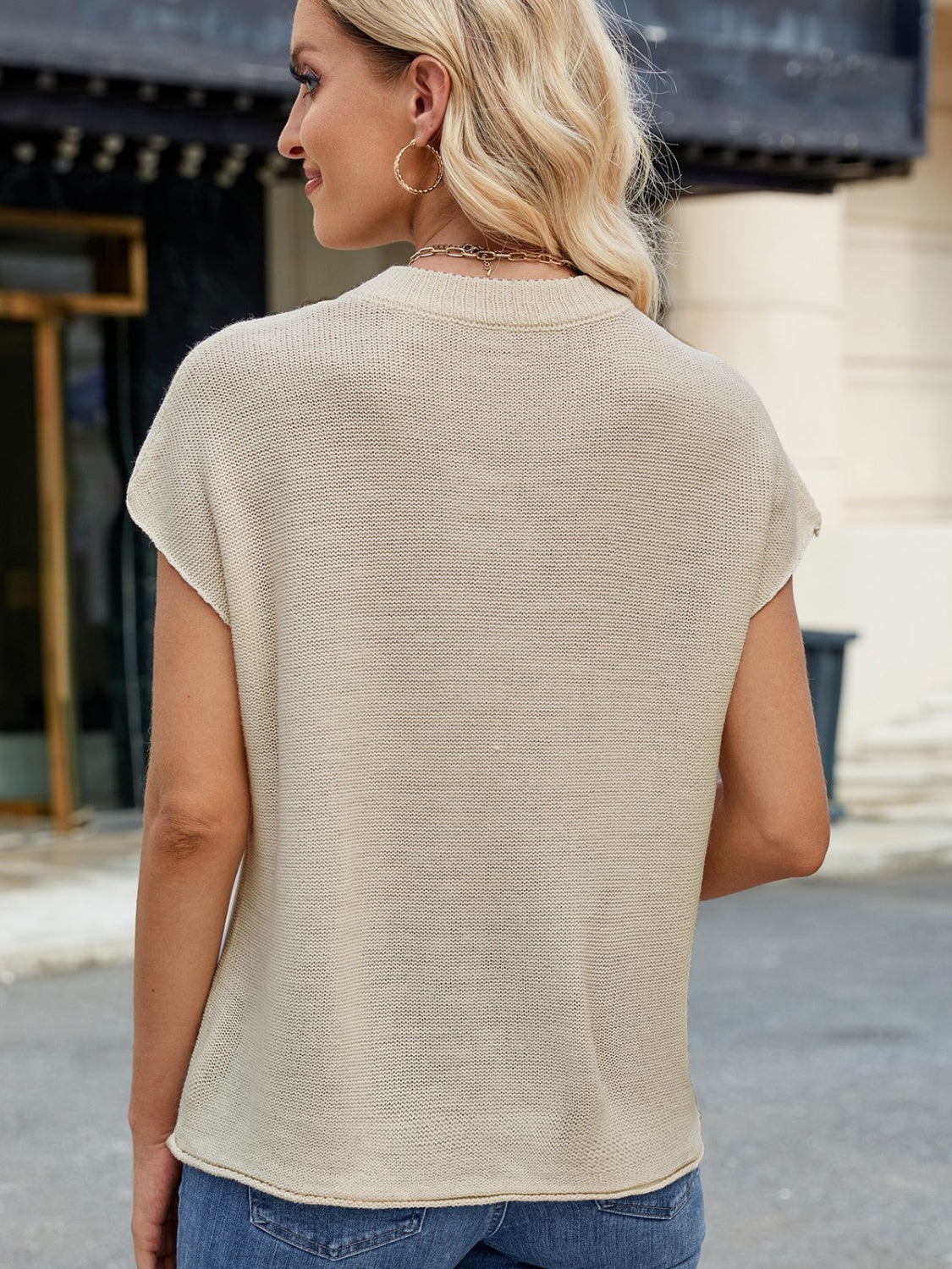 Exposed Seam Round Neck Short Sleeve Sweater | Maekery Studio