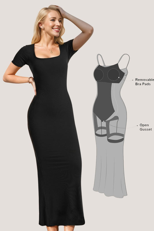 Basic Bae Built-In Shapewear Square Neck Short Sleeve Maxi Dress | Maekery Studio