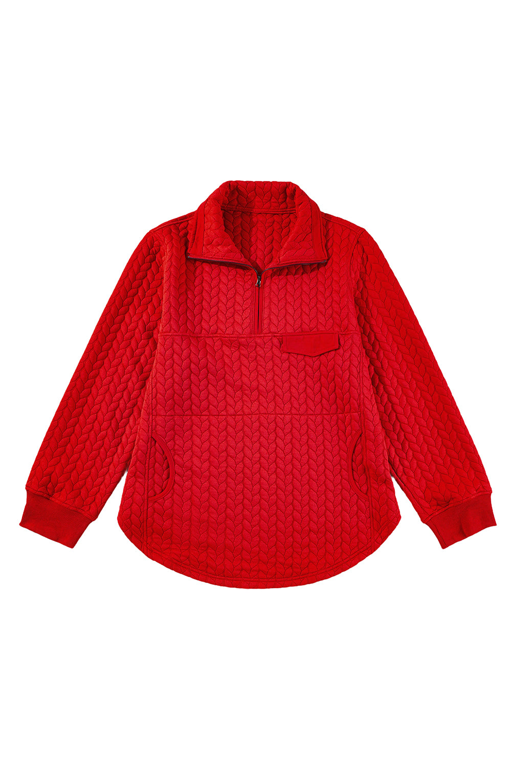 Tomato Red Textured Quarter Zip Plus Size Pullover | Maekery Studio