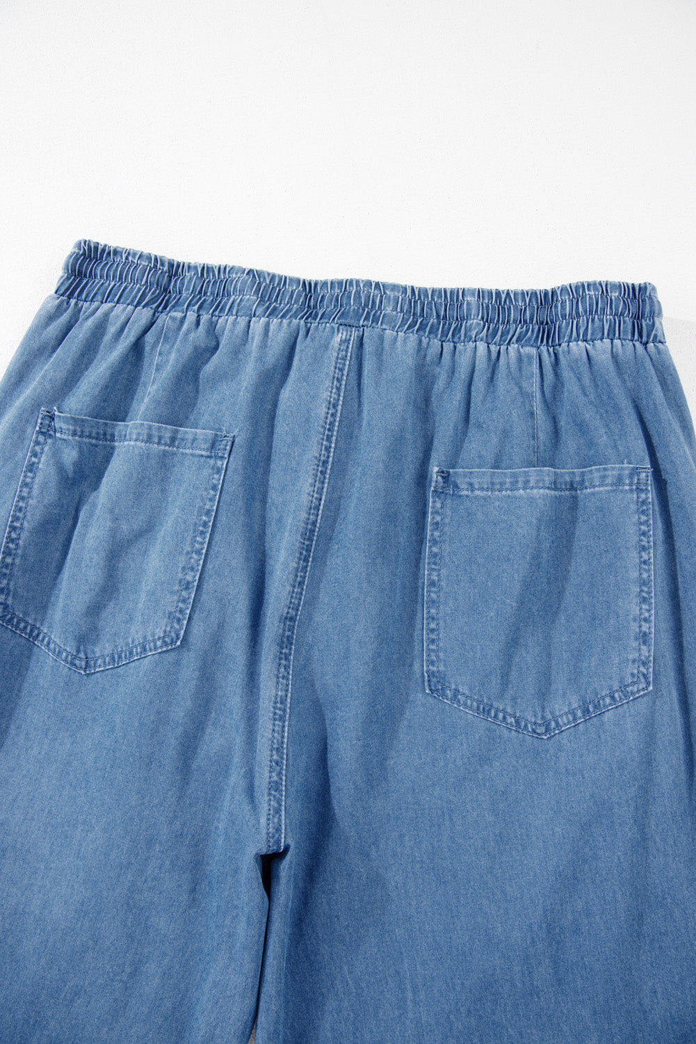 Dusk Blue Drawstring Waist Pocketed Plus Size Denim Joggers | Maekery Studio