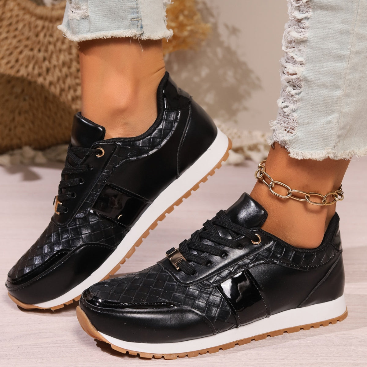 Lace-Up PU Leather Sneakers | Maekery Studio