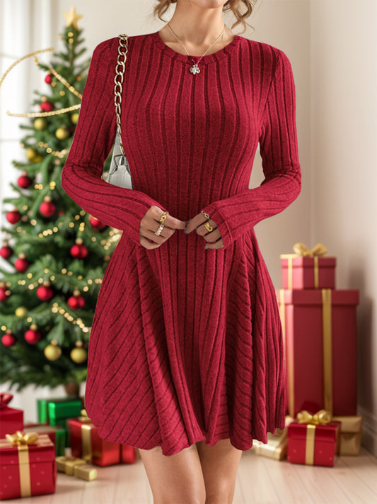 Ribbed Round Neck Long Sleeve Dress | Maekery Studio