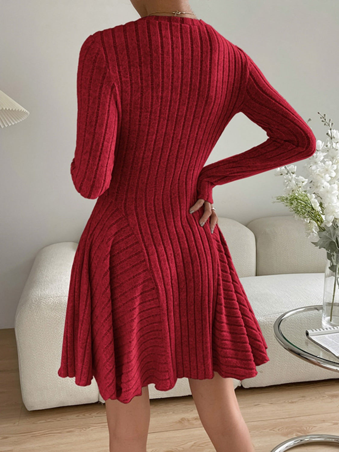 Ribbed Round Neck Long Sleeve Dress | Maekery Studio