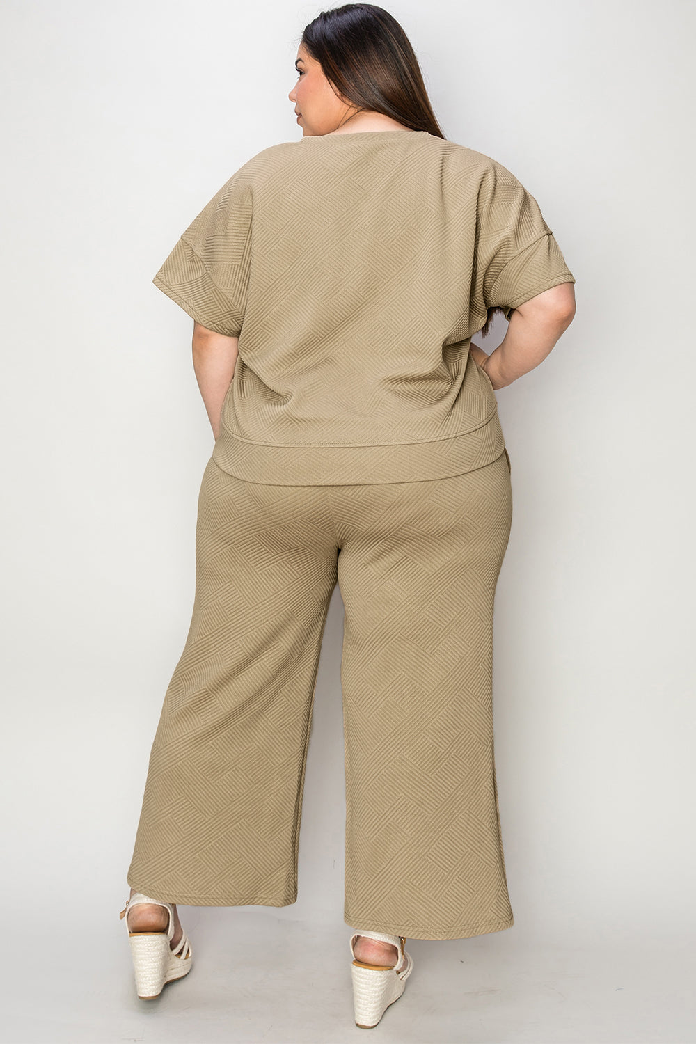 Double Take Full Size Texture Short Sleeve Top and Pants Set | Maekery Studio