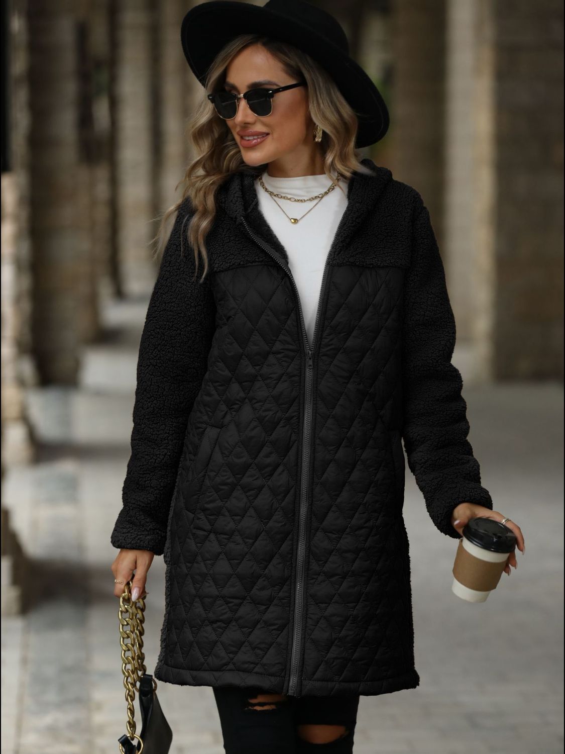 Texture Zip Up Long Sleeve Hooded Coat | Maekery Studio