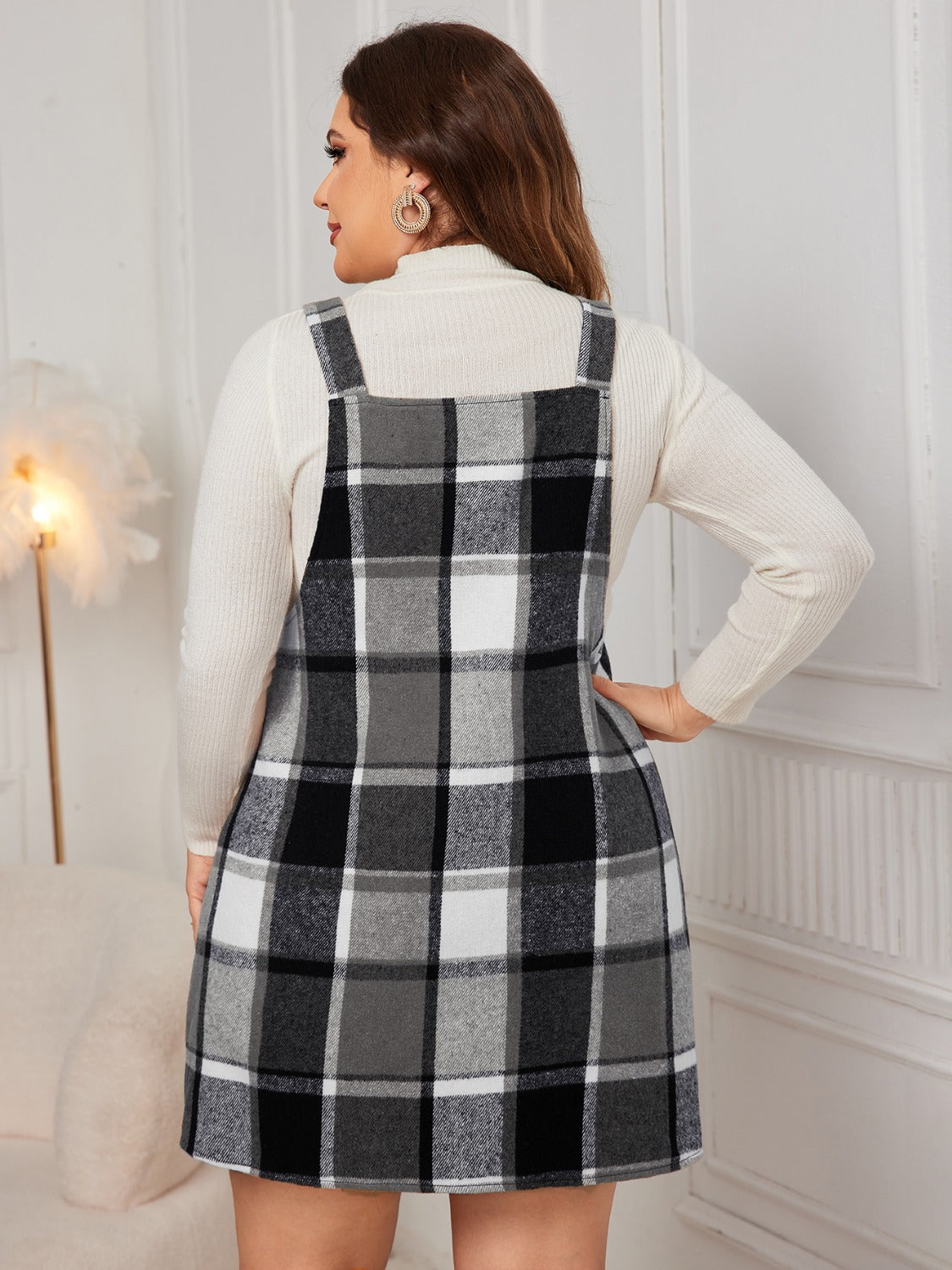 Honey Plus Size Plaid Wide Strap Overall Dress | Maekery Studio